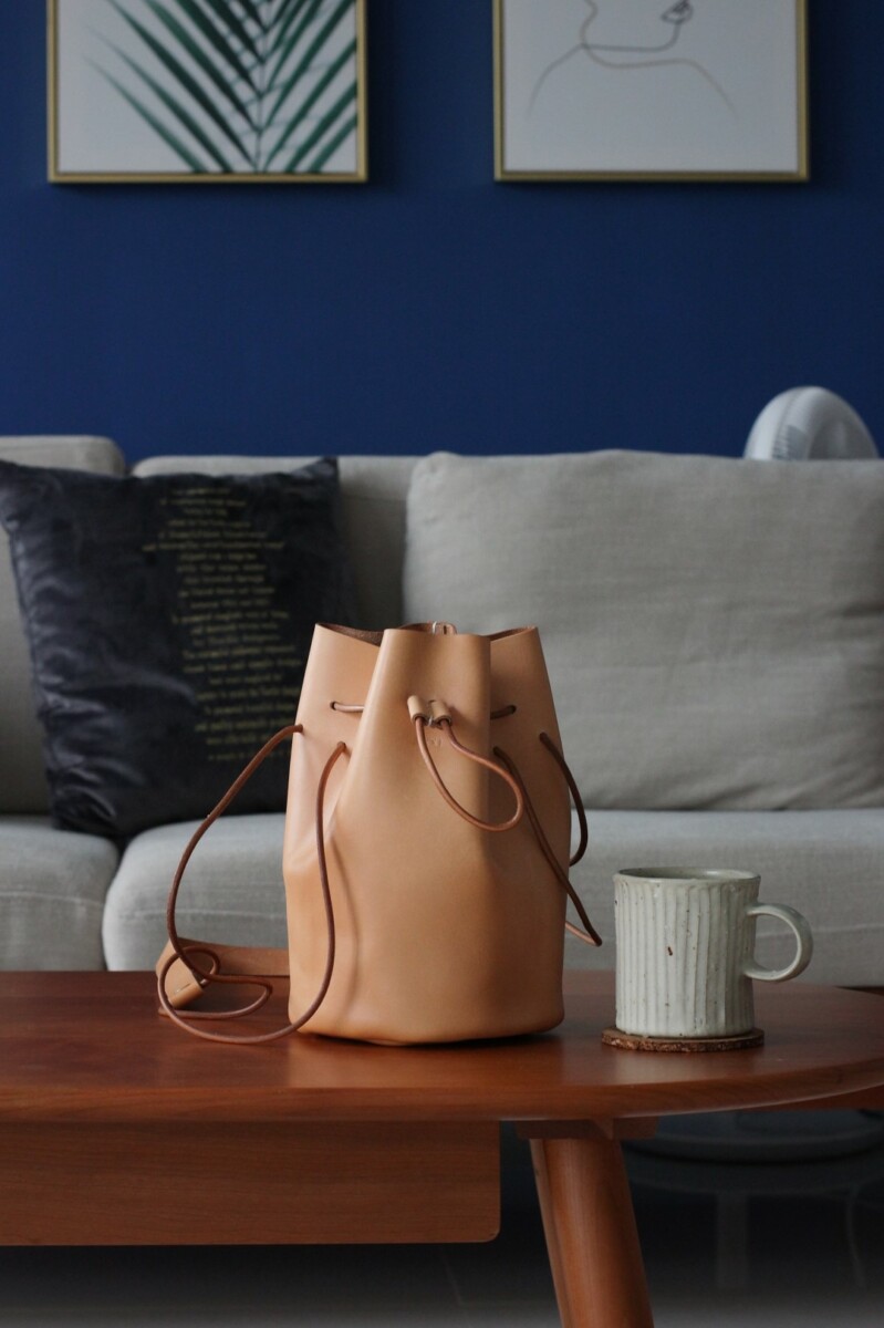 Vegetable Tanned Leather Drawstring Bucket Bag - Small