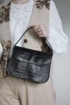 Black Croc Embossed Leather Bag