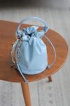 Sample Sale - Soft Leather Drawstring Bucket Bag - Light Blue