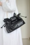 Sample Sale - Black Soft Leather Drawstring Clutch