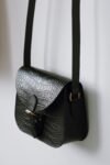 Black Croc Embossed Leather Saddle Bag – Small